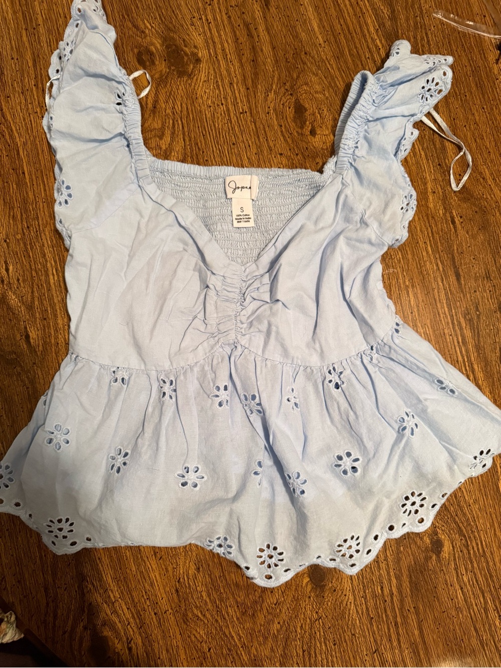 Japna Light Blue Eyelet Top